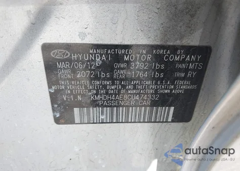 2012 Hyundai Elantra Limited (Ulsan Plant) from USA, damaged, VIN KMHDH4AE8CU474332
